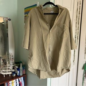 European Concepts Tan Linen-Cotton Blend Button Down, Size XL